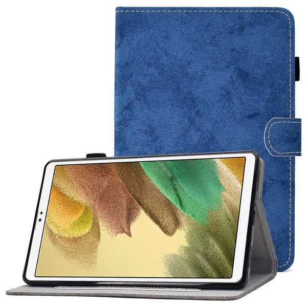 For Samsung Galaxy Tab A7 Lite 8,7-tums (t220 / T225) Case med tygstruktur Farvet sömnad Pu-læderfodral Cover Blue