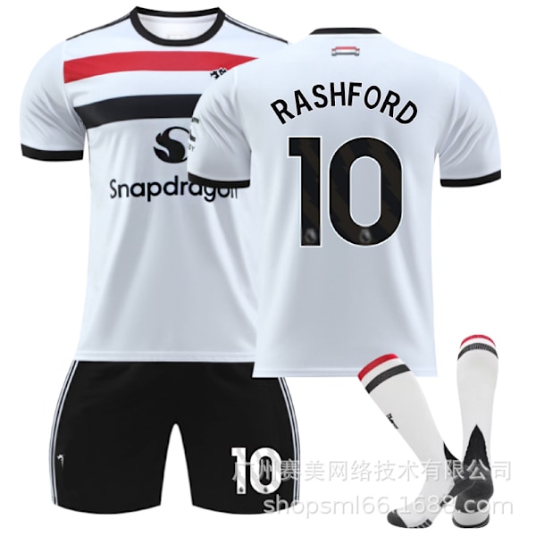 2425 Røde Djevler andre gjeste hvit fotballdrakt sett 10 Rashford 37 Menou 17 Ghana Joe 7 C Ronaldo herretrøye Størrelse 10 sokker Size 10 socks 26#