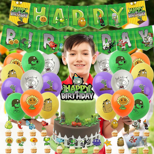 43 stycken Plants Play Game Zombies Party Supplies, Inklusive PVZ Happy Birthday Banner, PVZ Cake Topper, PVZ Latex Balloons for Kids Boys