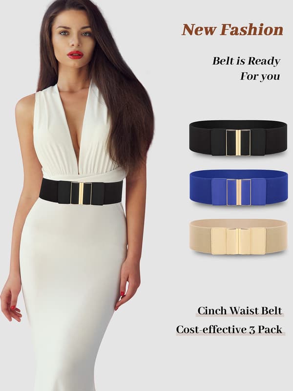 3 stk. dame bredt belte Elastisk midjebelte Stretch Kjole