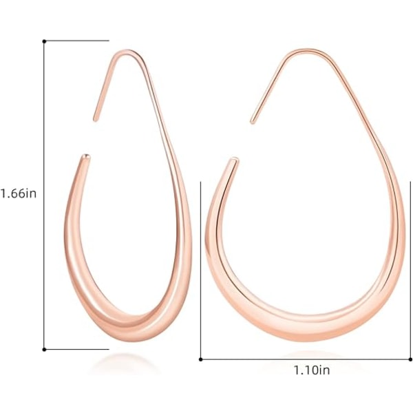 Lette Teardrop Hoop-øreringe til kvinder - 14k guld/hvidguldbelagte store ovale pull-through bøjleøreringe Højpolerede smykkegave