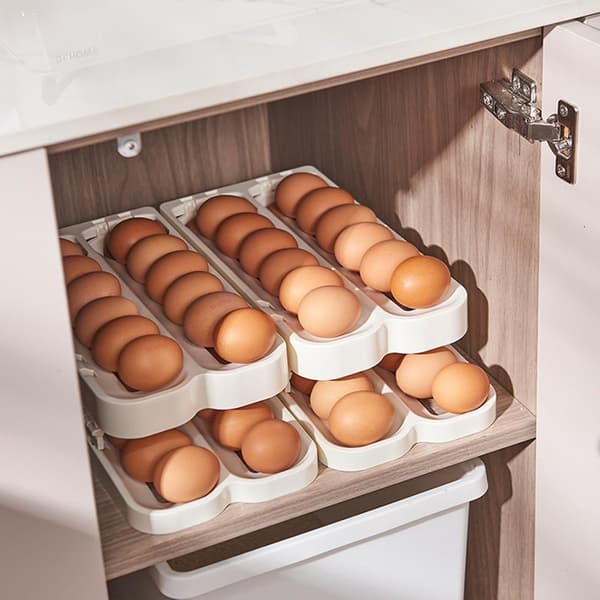Eggstativ - Eggholder - Eggrull - Eggboks - 2 etasjer - Eggoppbevaring - Eggkurv - Eggorganisator - Automatisk rull...