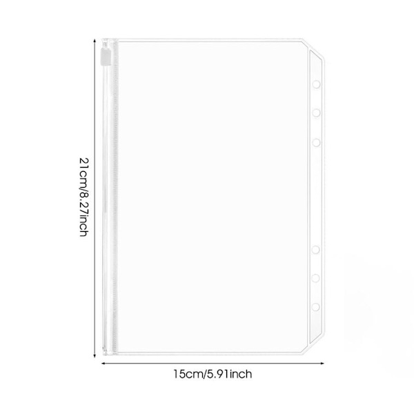 A5 Zipper Pockets 18 pcs - 21x15 cm - Transparent PVC - Waterproof - For 6-Ring Binders - Document Storage