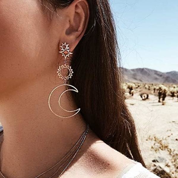 Heyone Boho Asymmetrisk Hollow Star Sun Moon Drop Hängande Dingle Örhängen för tjejer