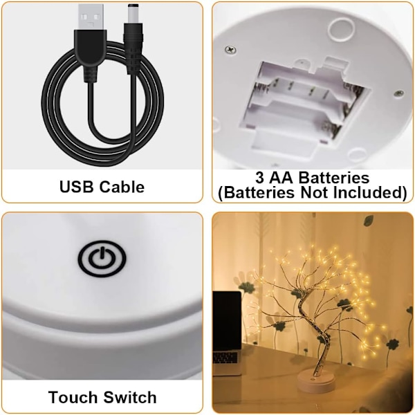 Varme hvite LED Bonsai trelamper, 108 justerbare grener, innendørs USB-lampe med fjernkontroll Varmt hvitt Varm vit Parent