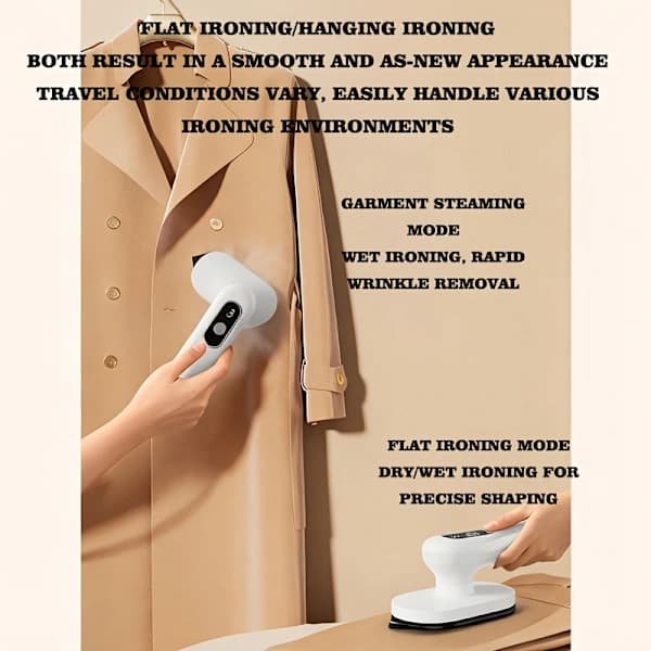 Cordless Handheld Mini Iron - Portable and Foldable Ironing System with 90° Rotating Soleplate and Lithium Battery (No Plug Required) White White