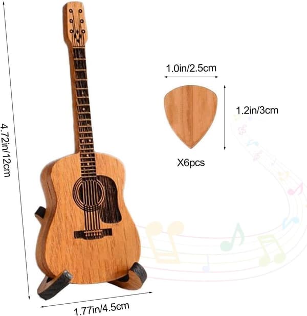 Gitarrplektrumfodral i trä med 3 plektrum och stativ, bärbar förvaringslåda för gitarrister och ukulelespelare