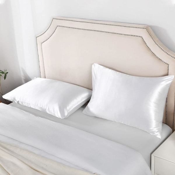 Silk Satin Örngott för hår - BPC Säng Örngott King Size Set med 2 för hår och hud, Satin Örngott 20x40 tum (Vit)