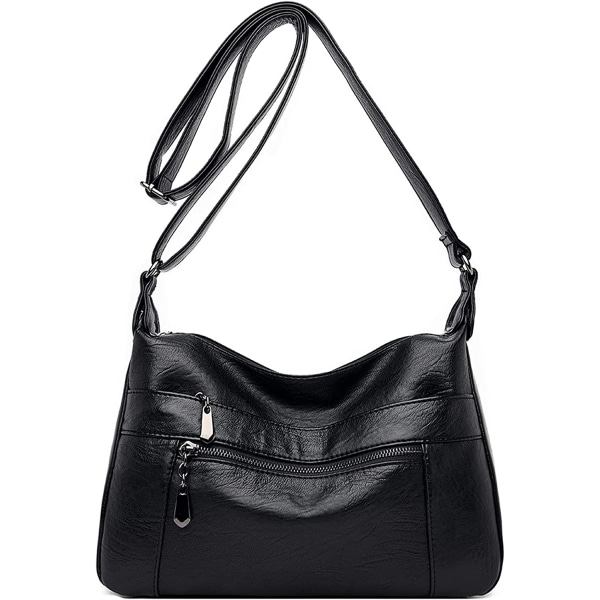 Läder crossbody-väska, mjuk damväska med flera fickor szq