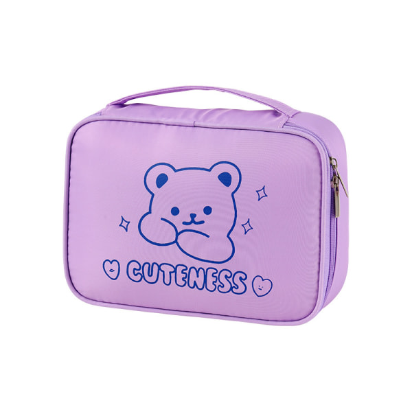 Vattentät kosmetisk väska med stor kapacitet Portabel resesmink förvaringsväska Söt lila björn CDQ