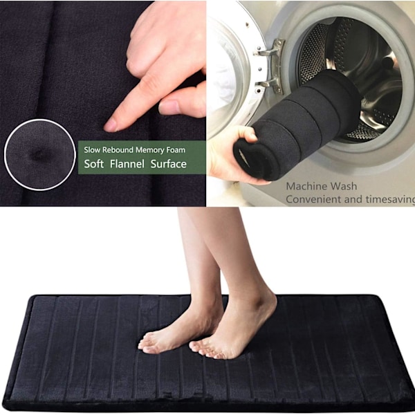 Badeværelsesmåtte i memory foam, skridsikker, absorberende, superhyggelig, fløjlsblød, supervandabsorberende, tyk, sort Svart Black Black 20 X 32 inches
