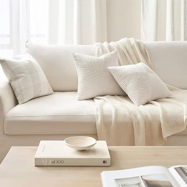Örngott i sammet, 2-pack, randiga lapptäcks-kuddfodral i manchester för soffa, vardagsrum, sovrum, 40x40 cm, gräddvit