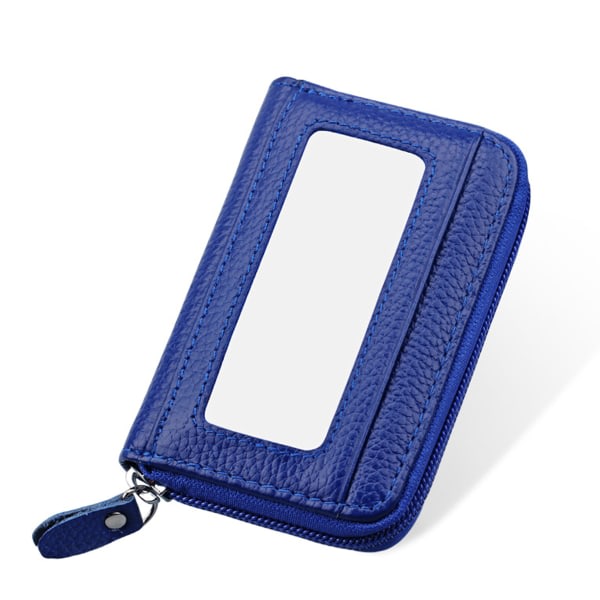 CDQ Liten läderplånbok för kvinnor, damväska med dragkedja, RFID blue