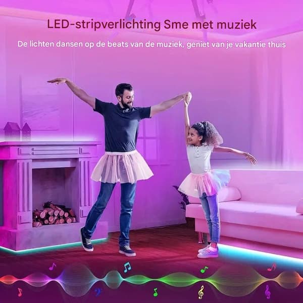 LED, stripe, RGB, lysstripe 300 LED, App og fjernkontroll - Med musikk og timermodus
