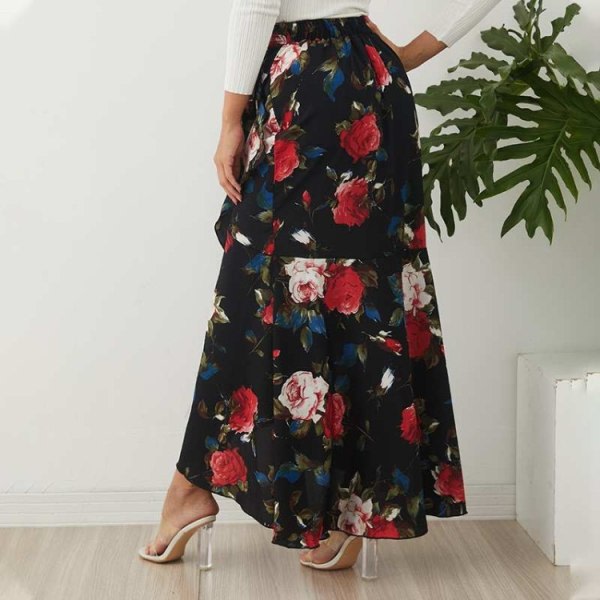 Prickig plisserad kjol för kvinnor sommarkjol (svart och röd, M) CDQ