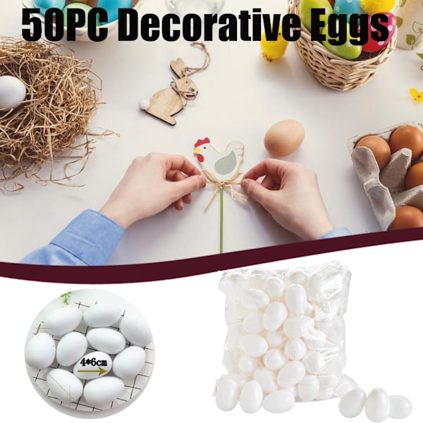 50 Dekorative Egg 6 cm Plast Egg Pynt Hjemmedekorasjon Hvit