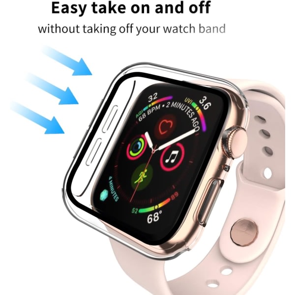 Etui kompatibel med Apple i Watch Series 1/2/3/4/44 med innebygd skjermbeskytter i herdet glass - Hard PC-etui rundt （Blå）44 mm CDQ