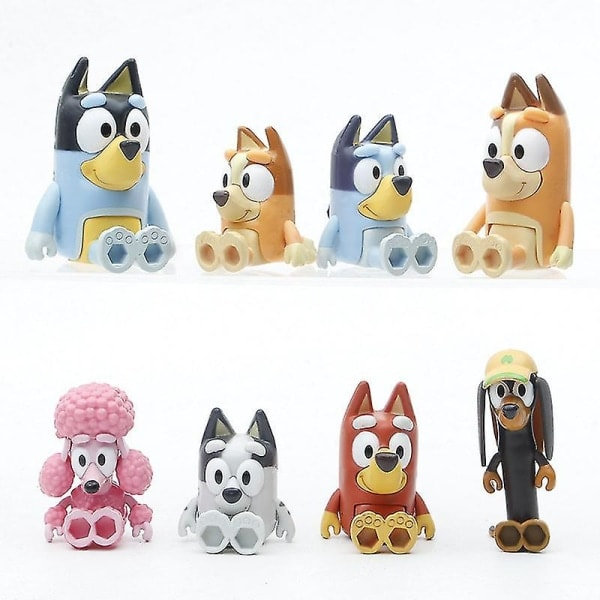 8-12 kpl Bluey Bingo Hahmot Leikkikalut Perhe Kawaii Liikkuvat Niveloidut Actionhahmo Leikkikalut Piirretty Bluey Ystävät Pvc Malli Nuken Uudelle Vuodellle 8 kpl-A