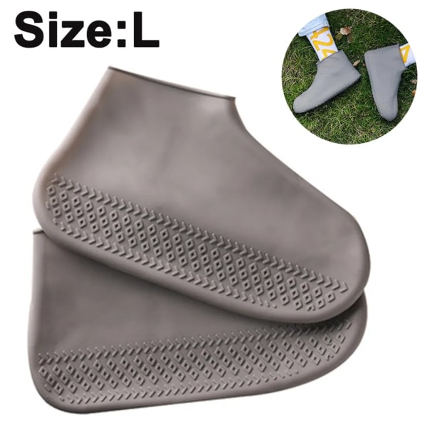 Regnskoöverdrag, återanvändbara vattentäta skoöverdrag i silikon, for skoskydd (grå, L)