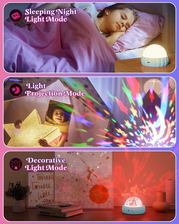 Starry Sky Projector for Kids - 3 Different Themes and 7 Light Modes - Rotates 360° for Magical Effect