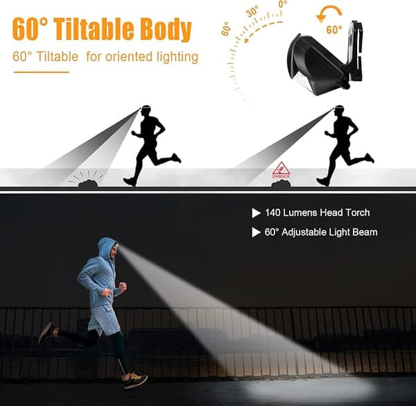 LED-hodelykt med 3 lysmoduser, 140LM COB 60° justerbar vanntett hodelykt, lett hodelykt for camping, fiske og løping