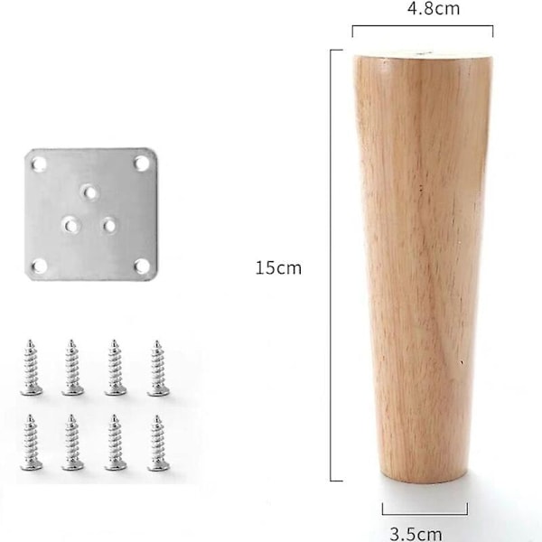 Sæt med 4 sofaben i massivt træ, møbelben til lænestol, natbord, garderobe, skuffe (højde 15 cm)-Xin