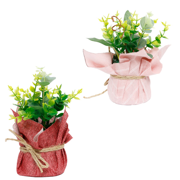 CDQ 2 stk. Kunstig plantedekoration Skrivebordsdekoration Planter Fest Mini Rød+Pink