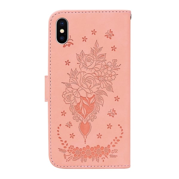 Etui til Iphone X/xs cover Coque Butterfly And Rose Magnetic Wallet Pu Premium Läder Flip Card Holder Telefonetui - Gul Pink