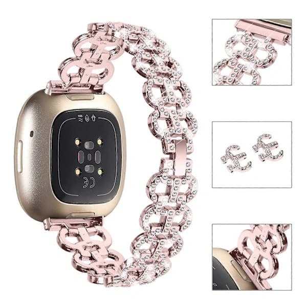 Fitbit Versa 3/Sense -älykellon ranneke, metalliseosranneke strassilla
