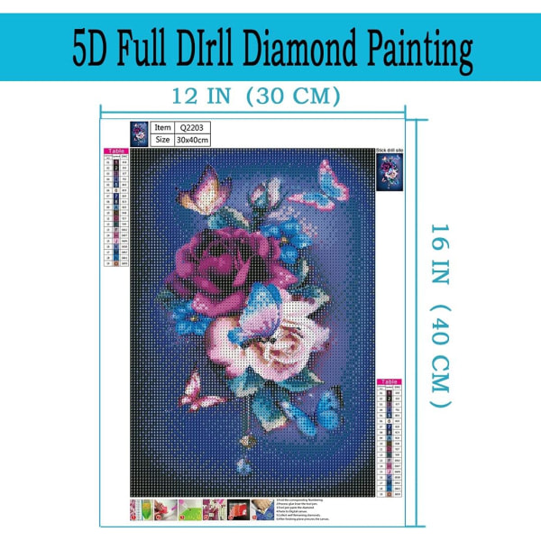CDQ Diamond painting för vuxna, DIY 5D rund diamant full fjärilsdiamantkonst, mycket lämplig för familjens fritid och väggdekoration