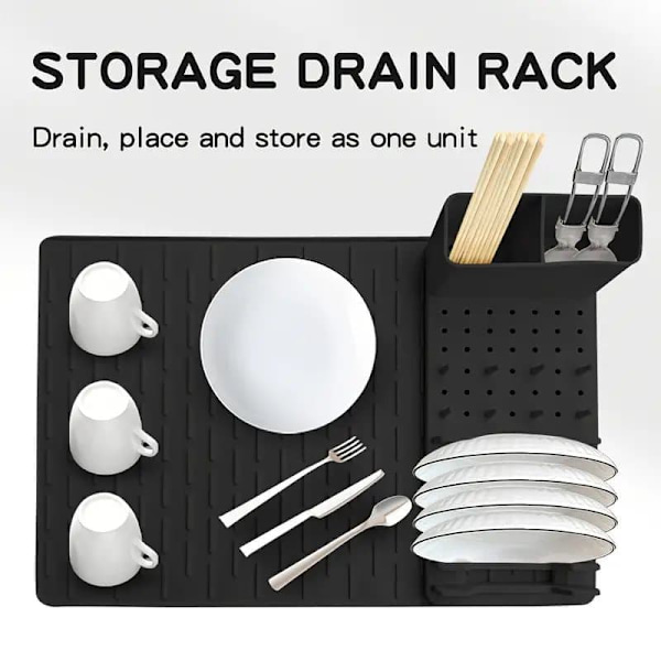 2-pack Silicone Dish Rack and Kitchen Organizer, Foldable with Removable Drainage Mat for Bowls Grå 1 set