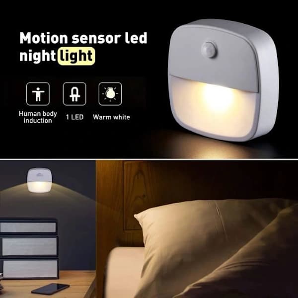 LED-väggnattlampa med rörelse- och ljussensor, ABS PC batteridriven för halltrappor sovrum, vit 3-pack