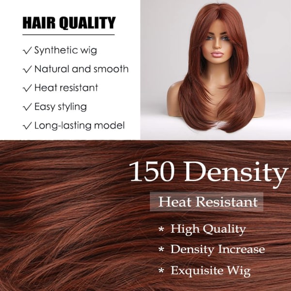 Brun peruk for kvinner Lång lockig peruk Naturlig brunett peruk i votter Värmebeständig syntetisk 26 tums peruk