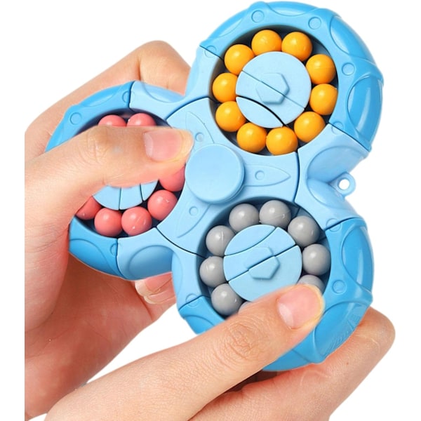 Sekssidet Roterende Finger Rubiks Terning - Sekssidet Afslapning Finger Roterende Legetøj - Puslespil Afslapning Puslespil Sanselegetøj (Blå) blue