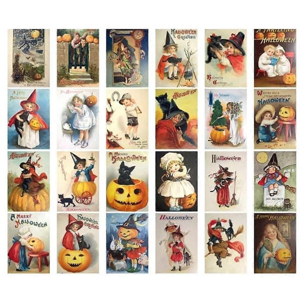 24 Stykker Halloween Gratulasjonskort Tema Vintage Samlekort Tilbehør_tfrf