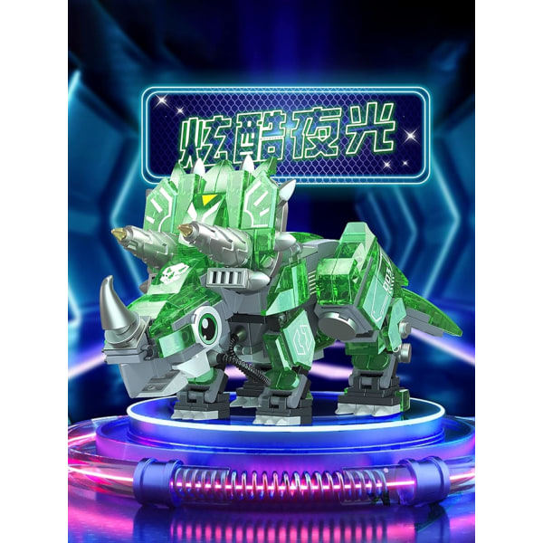 Dinosaurie Mini Byggklossar Leksaker Set för 6 7 8 9 10 11 12 år gamla, Dino World Luminous 348st（2）