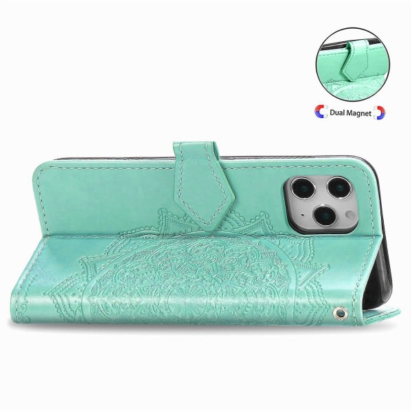 Kompatibel med Iphone 11 Pro Case Läder Cover Emboss Mandala Magnetic Flip Protection Stötsäker - Grön null ingen
