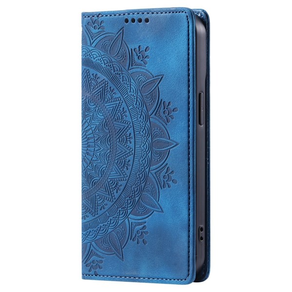 Til Samsung Galaxy S25 Wallet Case Cover Shell Mandala Blomstermønster Blue Blå
