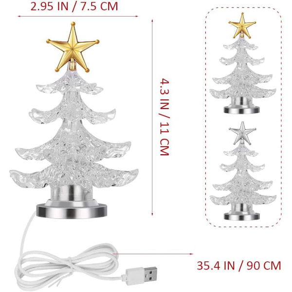 Akryl Juletre Nattlys USB Fargerikt Lyssterk Bordlampe LED Nattlys Juledekorasjon for Barnerom Soverom Hjemfest 2 Stykker