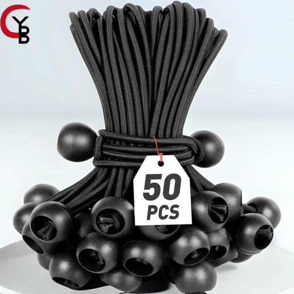 50-pack Bungee-bollar, svart sladd för presenning, UV-beständig, med elastisk sladd för presenning, presenning, remmar, tält, stänger och trådar BLACK WHITE(15CM)