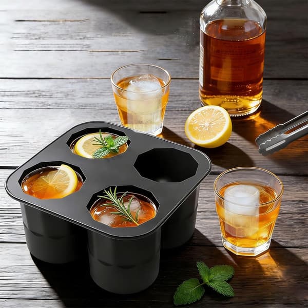 Isform, 4-håls silikonisbollsform med lock för whisky, cocktails och vin, diskmaskinssäker, svart, 4,9 cm