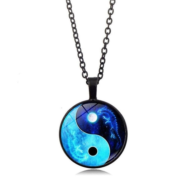 Yin Yang Tai Chi Halskæde til Kvinder Smykker Måne Drage Cabochon Glashæng Fashion Statement Krystal Halskæde Sølv-1