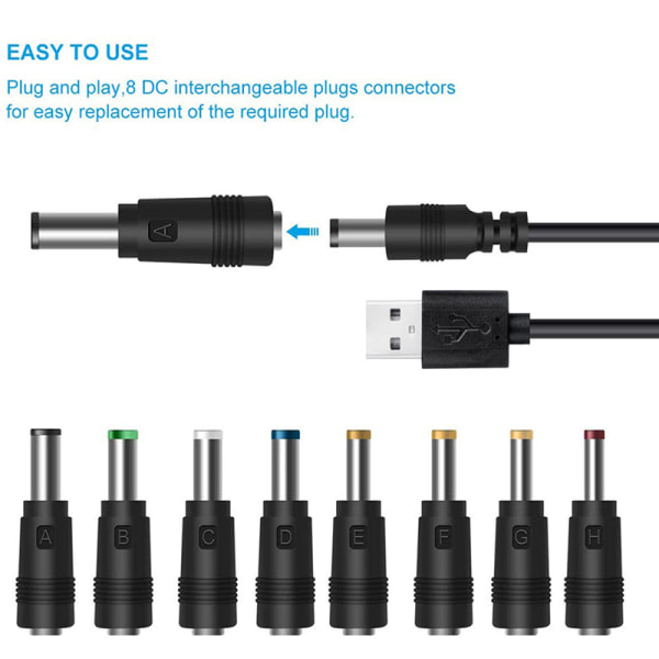 CDQ Universal USB till DC Power Laddningssladd Pluggkontakt Adapter