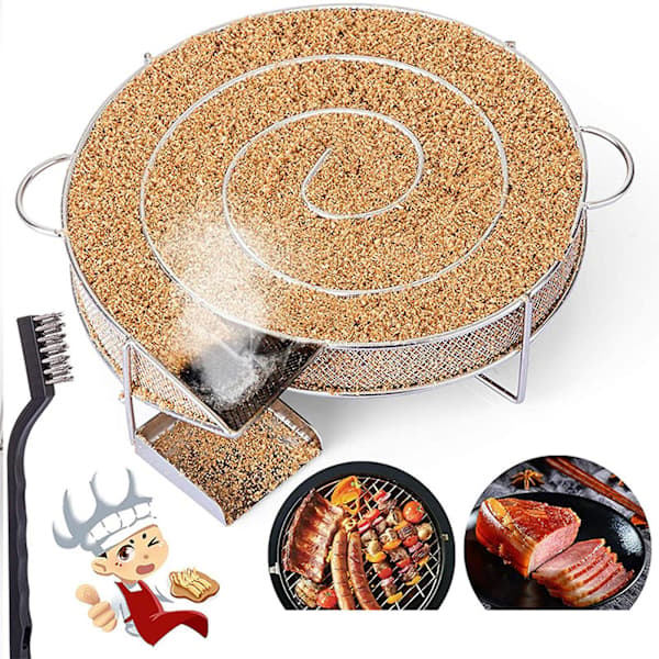 Koldrøgsgenerator Rustfrit Stål Spiralnet Røgbakke Med Børste Og Kroge Til Grill Laks Kød 25 x 18 x 4 cm