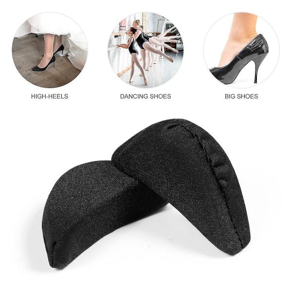 2 par bløde svampeskoindsatser Foot Brace Sho Filler Unisex skoindsatser til at få store sko til at passe en størrelse (sort)