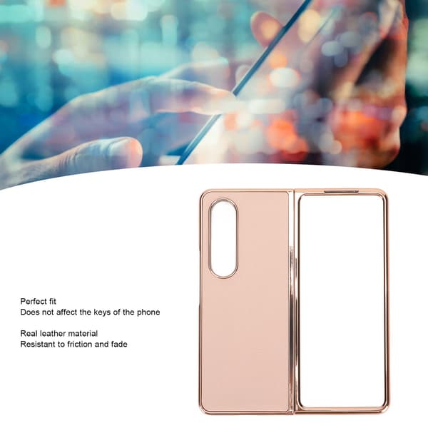 Phone Case Protective Cover for Samsung Galaxy Z Fold 4 Nano Plating Genuine Leather Scratch Resistant Pink