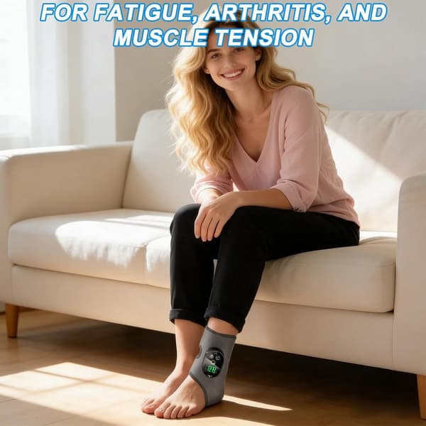 Fodmassager med varme og vibration, trådløs genopladelig kompressionsindpakning til smertelindring og cirkulation, grå