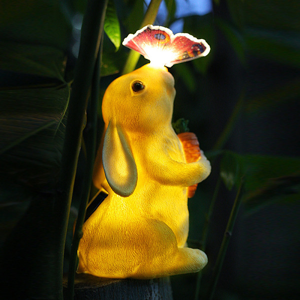 Solar Powered Resin Hare Lamp for Garden