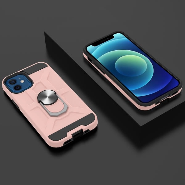 Veske til Iphone 12 Mini 5,4 tums roterende ring Kickställ Hockproof slagbeskyttelse - rosa null ingen
