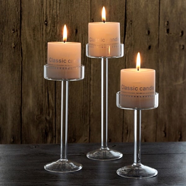 1:a Glas Ljusstake Set Värmeljusljusstake Hem Bröllop Transparent 15cm
